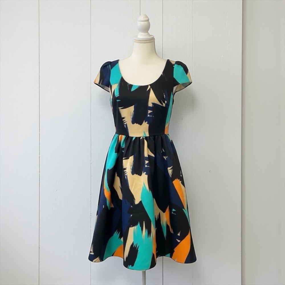 Moulinette Soeurs Artsy Pinon Fit‎ Flare Dress 10 Brushstroke Modern Romantic